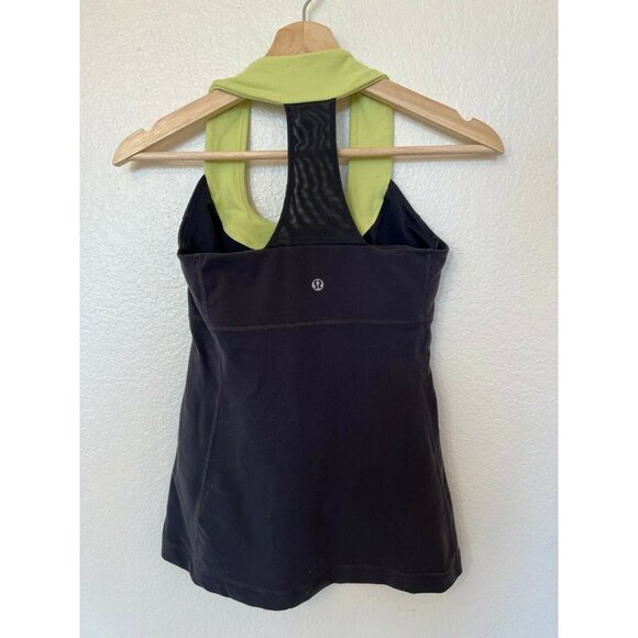 Lululemon Womens Racerback Tank Top Size 4 Black Yellow Stretch Lightweight Gym - Picture 5 of 7